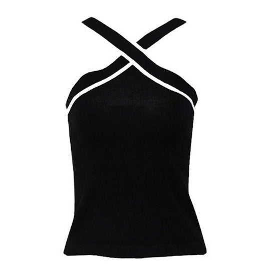 Black with White Halter Top