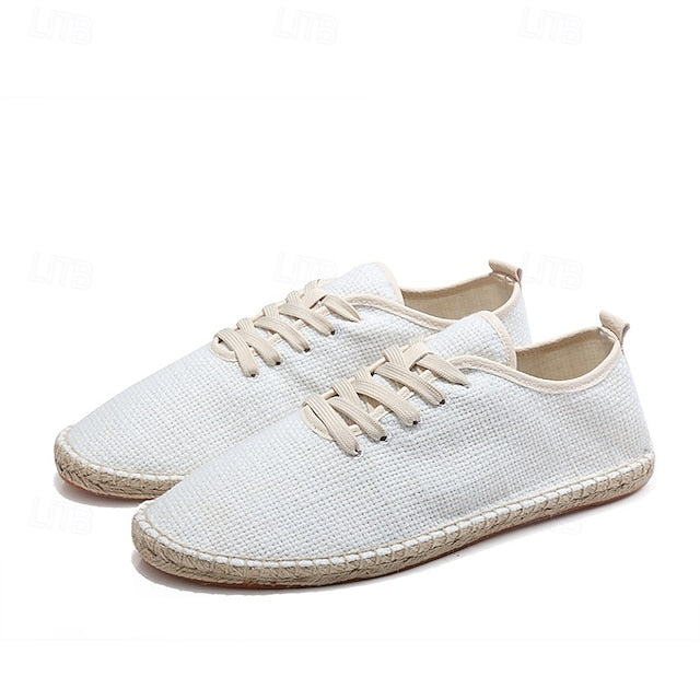 Men's Beige Shoes with Lace-Up Rope Espadrille Jute Canvas