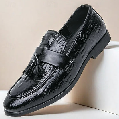 Crocodile Leather Faux with Green Loafers Men's Embossed