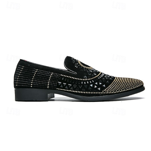 Velvet Studded Black Men's - Spiral Prom with Loafers Shoes