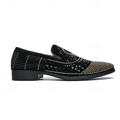 Velvet Studded Black Men's - Spiral Prom with Loafers Shoes