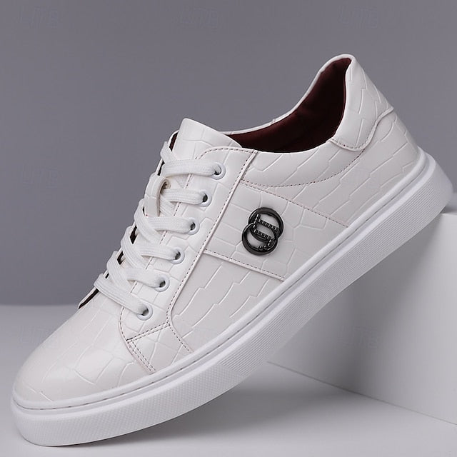 Leather Pattern Sneakers Faux with Crocodile Burgundy Men's