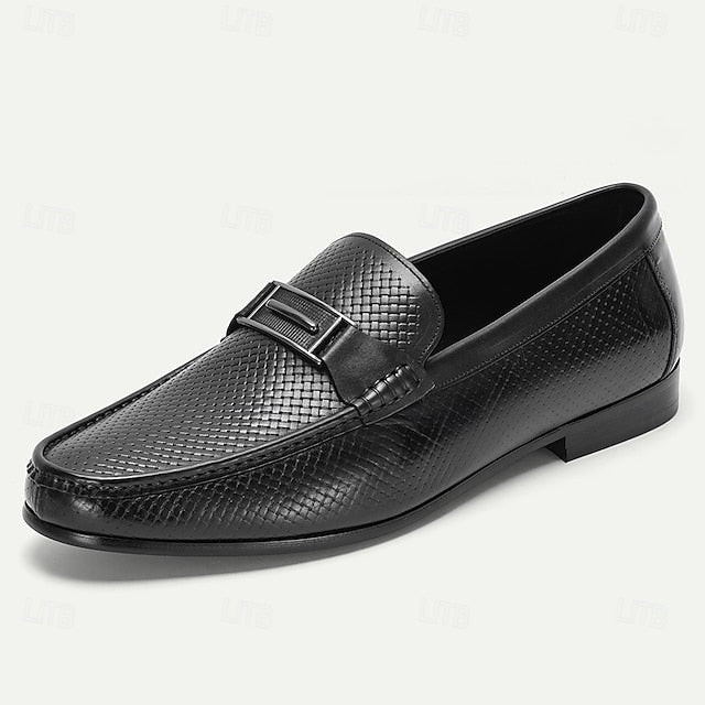Men's – Black Premium Textured Leather 100% Loafers