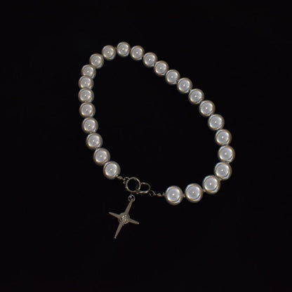 Reflective Pearl Cross Necklace