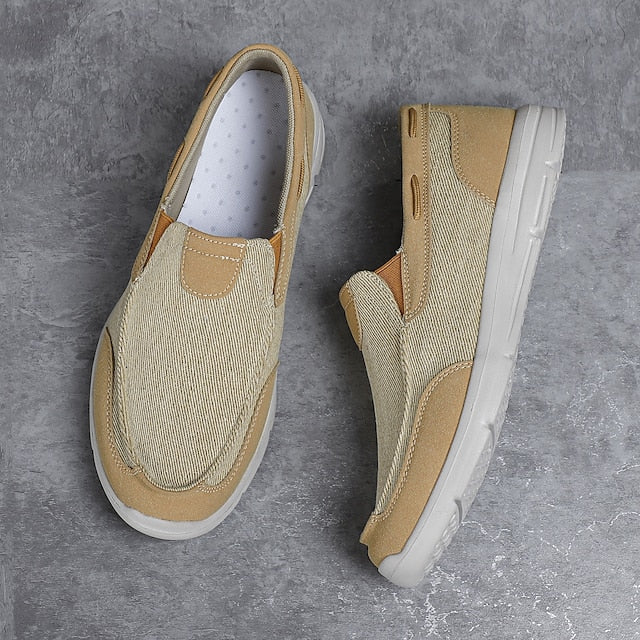 Beige Lightweight – Slip-On Men's Loafers Canvas