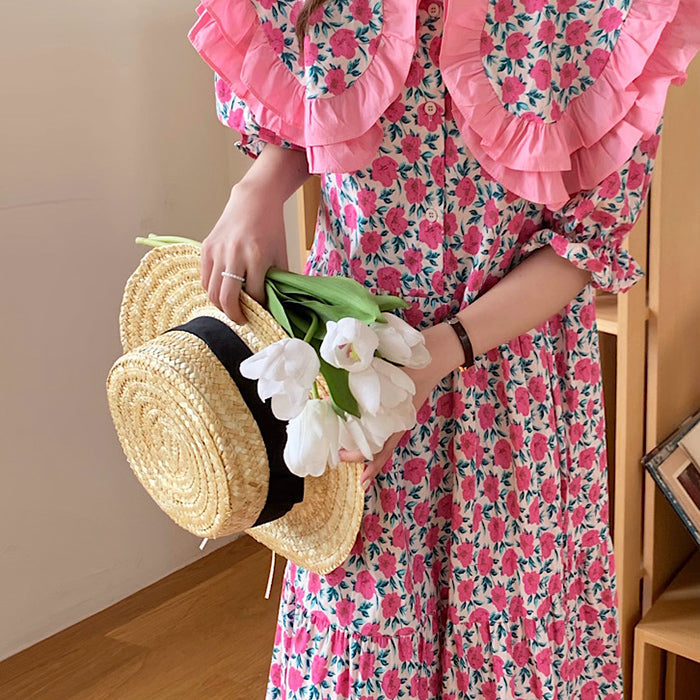 Lace Collar Pink Floral Dress