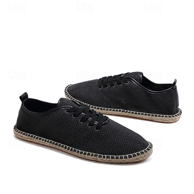 Men's Beige Shoes with Lace-Up Rope Espadrille Jute Canvas