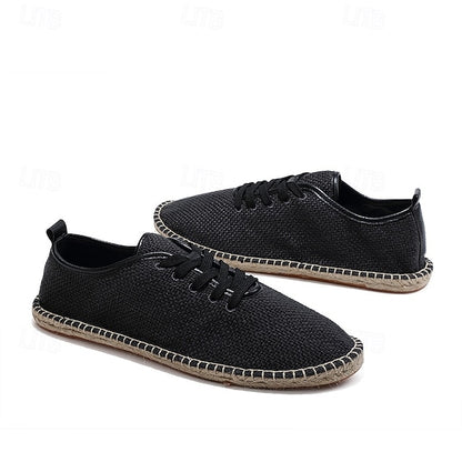 Men's Beige Shoes with Lace-Up Rope Espadrille Jute Canvas