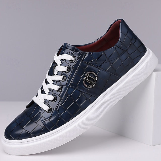 Leather Pattern Sneakers Faux with Crocodile Burgundy Men's