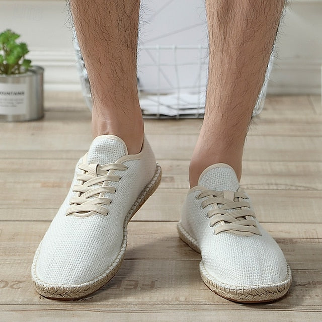 Men's Beige Shoes with Lace-Up Rope Espadrille Jute Canvas