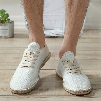 Men's Beige Shoes with Lace-Up Rope Espadrille Jute Canvas