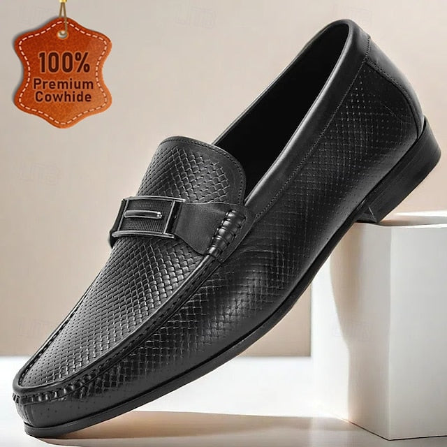 Men's – Black Premium Textured Leather 100% Loafers