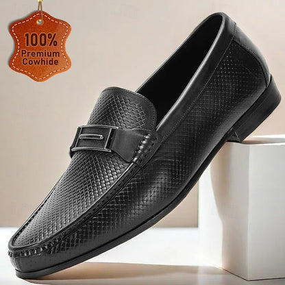 Men's – Black Premium Textured Leather 100% Loafers