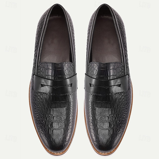 Slip-On Leather Loafers Black Men’s Cowhide Genuine