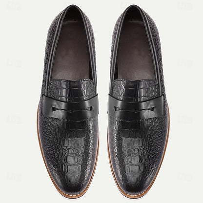Slip-On Leather Loafers Black Men’s Cowhide Genuine