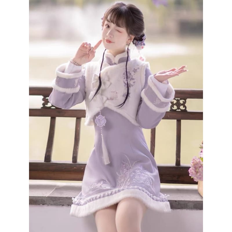 Purple Bunny Cheongsam Dress - Modern Hanfu