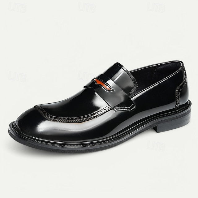 Cowhide Black with Men's Slip-On Premium Loafers Decorative