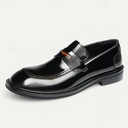 Cowhide Black with Men's Slip-On Premium Loafers Decorative