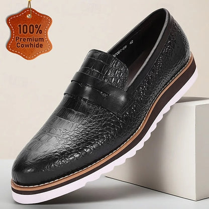 Slip-On Leather Loafers Black Men’s Cowhide Genuine