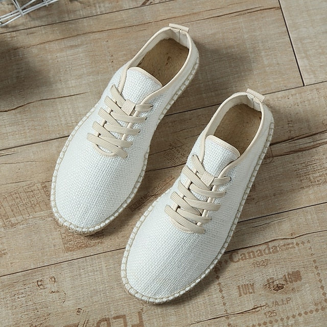 Men's Beige Shoes with Lace-Up Rope Espadrille Jute Canvas