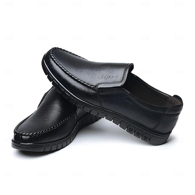 Cowhide Black with Men's Slip-On Premium Loafers Decorative