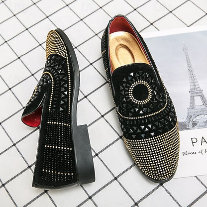 Velvet Studded Black Men's - Spiral Prom with Loafers Shoes