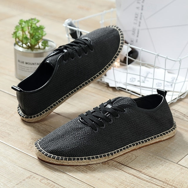 Men's Beige Shoes with Lace-Up Rope Espadrille Jute Canvas