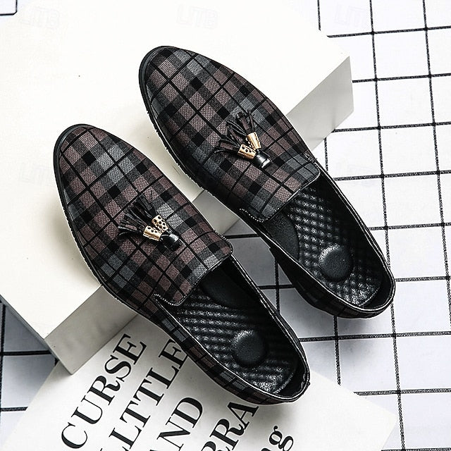 Plaid Men's Decoration Loafers Tassel – Elegant with