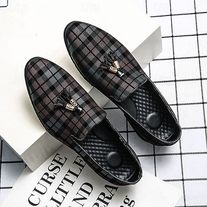 Plaid Men's Decoration Loafers Tassel – Elegant with