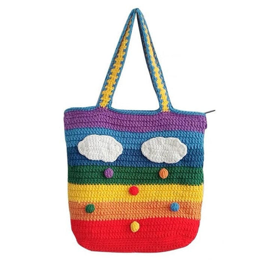 Rainbow Knitted Tote Bag - Standart / Rainbow - Handbags