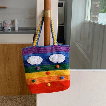 Rainbow Knitted Tote Bag - Standart / Rainbow - Handbags