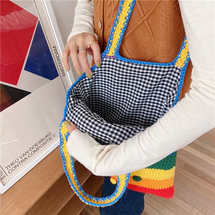 Rainbow Knitted Tote Bag - Standart / Rainbow - Handbags