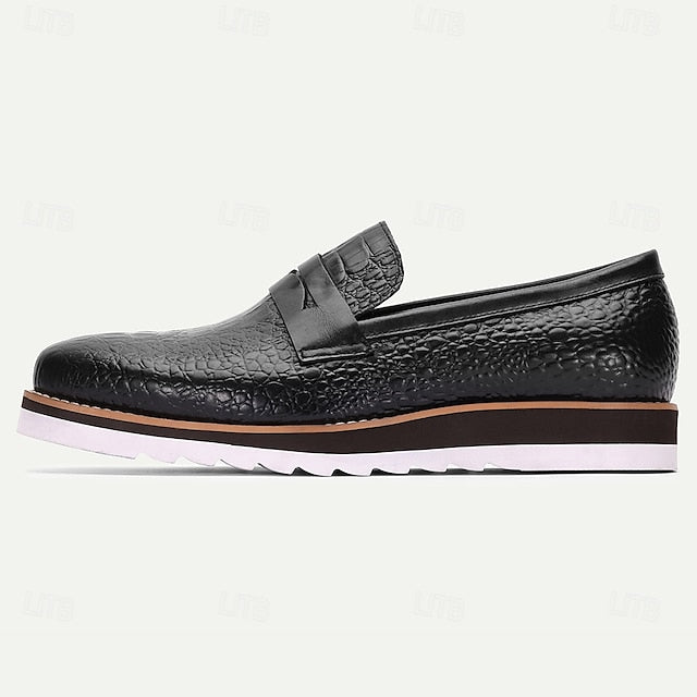 Slip-On Leather Loafers Black Men’s Cowhide Genuine