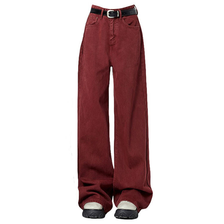 Wine Red Wide-Leg Jeans