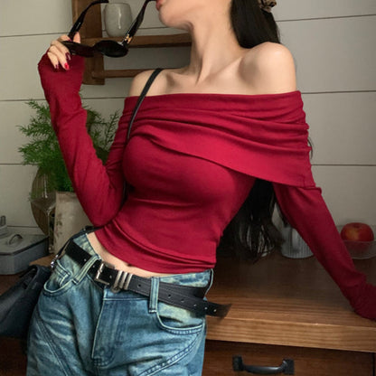 Red Elegant Bardot Top