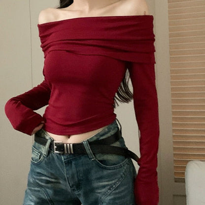 Red Elegant Bardot Top