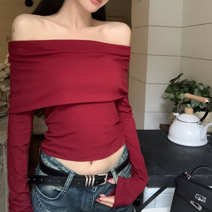 Red Elegant Bardot Top