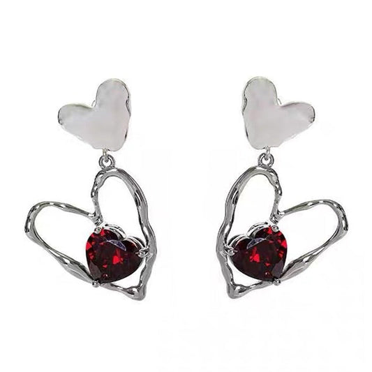 Red Stone Heart Earrings