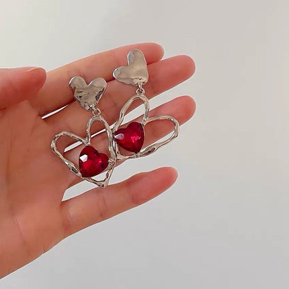 Red Stone Heart Earrings