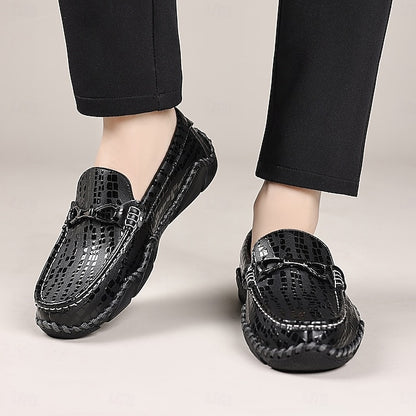 Black Driving – Loafers Textured Men’s Moc-Toe Crocodile