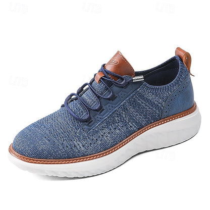 with Knit Shoes Sneakers Lace-Up Beige Men's Lightweight