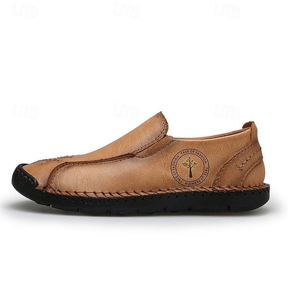 Faux Moccasins Men's Handmade Genuine Beige – Leather
