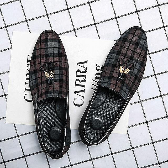Plaid Men's Decoration Loafers Tassel – Elegant with