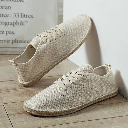 Men's Beige Shoes with Lace-Up Rope Espadrille Jute Canvas
