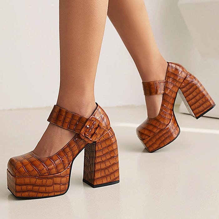 Vintage Striped Mary Jane Platform Heels