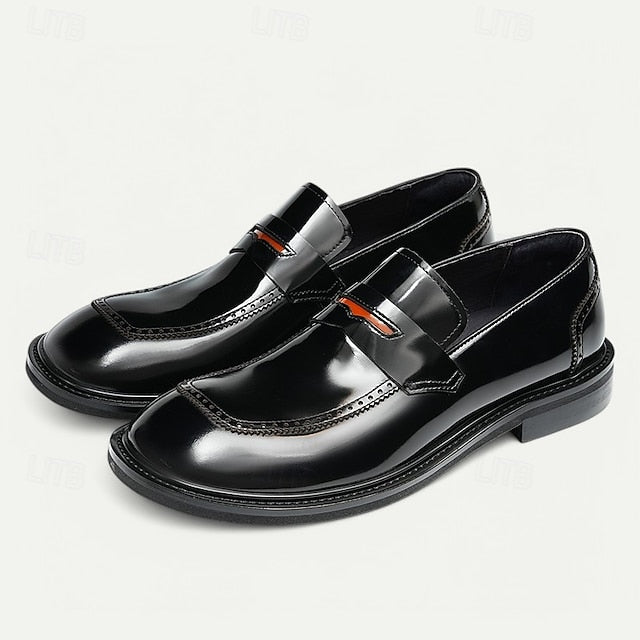 Cowhide Black with Men's Slip-On Premium Loafers Decorative