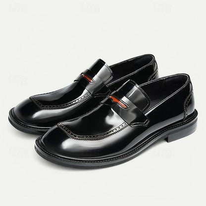 Cowhide Black with Men's Slip-On Premium Loafers Decorative