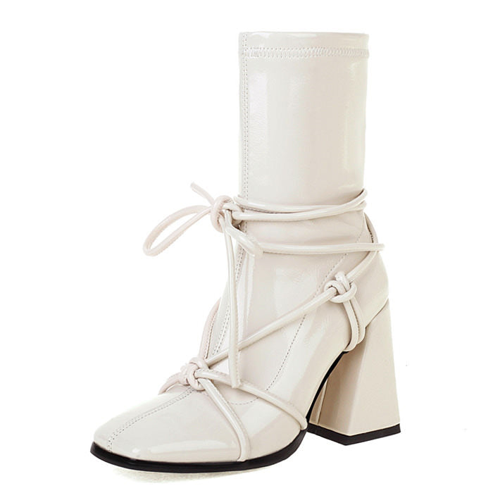 Trendy Square Heel Lace-Up Chic Ankle Boots