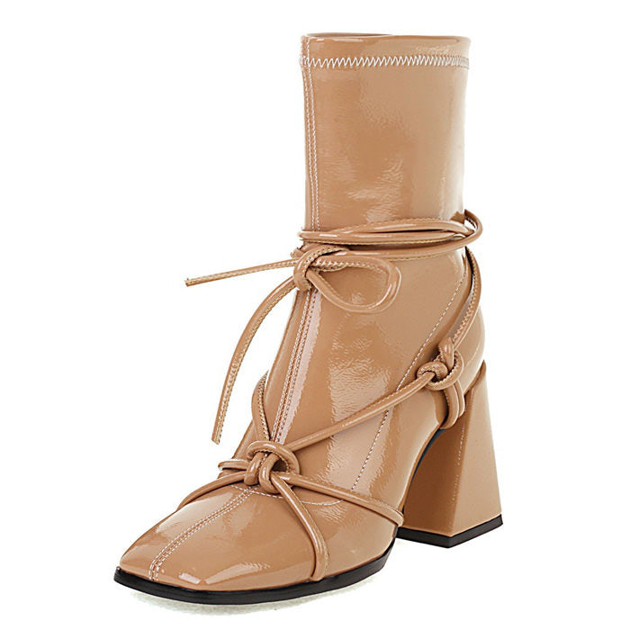 Trendy Square Heel Lace-Up Chic Ankle Boots