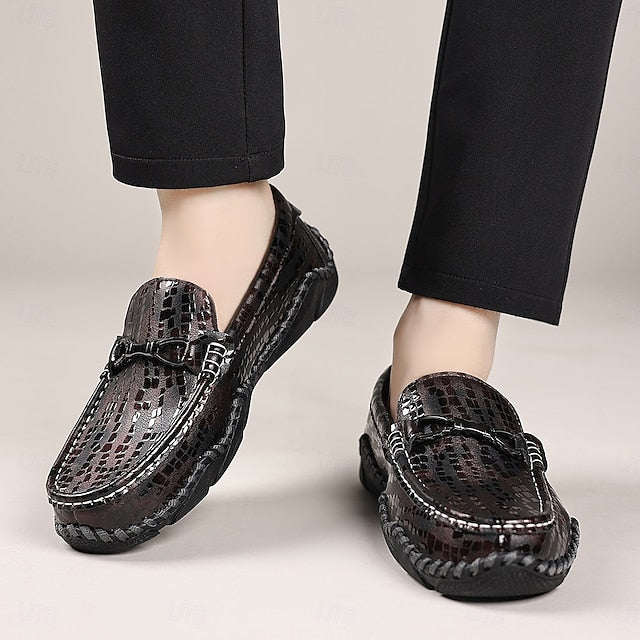 Black Driving – Loafers Textured Men’s Moc-Toe Crocodile